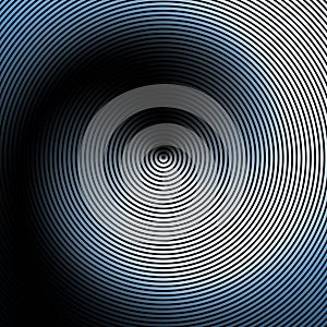 Spiral, concentric lines, circular, rotating background. Blue radial rings on a black background.