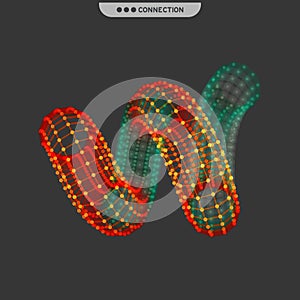 Spiral. 3d vector wireframe object. Illustration with connected lines and dots. Abstract grid design. Connection structure.