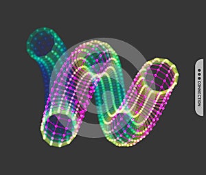 Spiral. 3d vector wireframe object. Illustration with connected lines and dots. Abstract grid design. Connection structure.