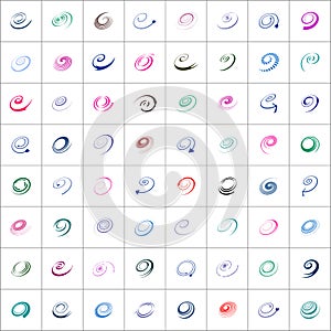 Spiral design elements. 64 abstract symbols