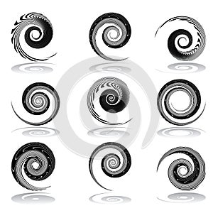 Spiral design elements set.