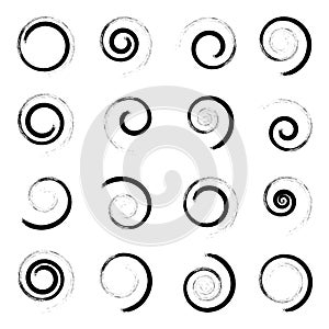 Spiral design elements with twirl circular motion. Brush stroke effect