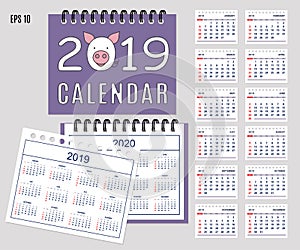 Spiral desk calendar year 2019, 2020 with pig muzzle