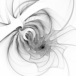 Spiral, diverging rays, wavy lines on a white background. Abstract fractal monochrome background. 3D rendering.