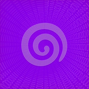 Spiral diverging wave of planar circles and squares on purple background. 3d rendering digital illustration