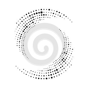 Spiral dots backdrop. Halftone shapes, abstract logo emblem or design element for any project