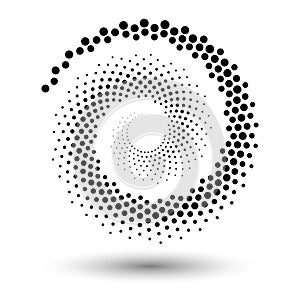 Spiral dots backdrop. Halftone shapes, abstract logo emblem or design element for any project