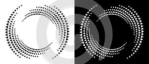 Spiral dotted background with triangles. Yin and yang style. Design element or icon. Black shape on a white background and the