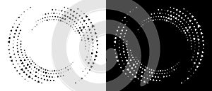 Spiral dotted background with triangles. Yin and yang style. Design element or icon. Black shape on a white background and the
