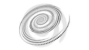 Spiral dotted line element. Radial spinning halftone texture. Circle swirl dots shape in perspective. Abstract