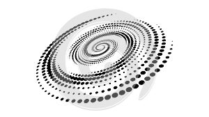 Spiral dotted line element. Radial spinning halftone texture. Circle swirl dots shape in perspective. Black abstract