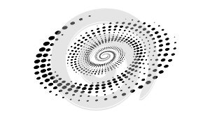 Spiral dotted line element. Radial spinning halftone texture. Circle swirl dots shape in perspective. Black abstract