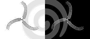Spiral dotted lines with 3 segments. Design element or icon. Black shape on a white background and the same white shape on the