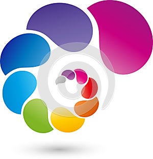 Spiral of droplets in color, painter and multimedia logo
