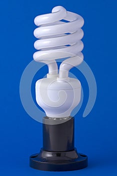 Spiral energy saving bulb on the background