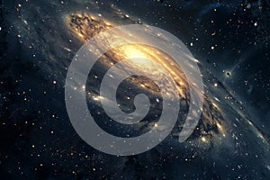 Spiral galaxy with golden glow in space