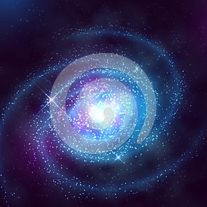 Spiral galaxy in outer space with starry blue sky vector illustration