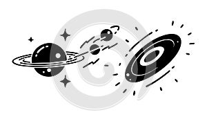 Spiral Galaxy and Planets, Cosmic Space Exploration Art vector design Generative AI