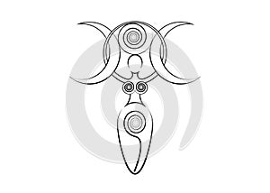 Spiral goddess of fertility and triple moon Wiccan. The spiral cycle of life, death and rebirth. Woman Wicca mother earth symbol