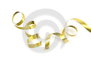 The spiral golden ribbon isolated on white.