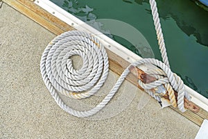 Spiral gray rope on a docking station at Oceanside, California