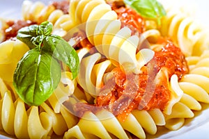 Spiral Italian noodles with pesto