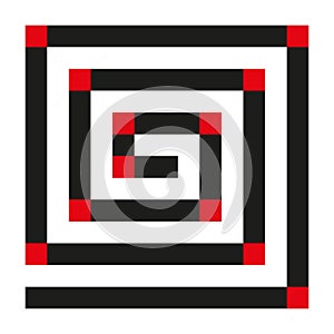 Spiral labyrinth path. Geometric maze pattern. Abstract puzzle element. Vector isolated design.