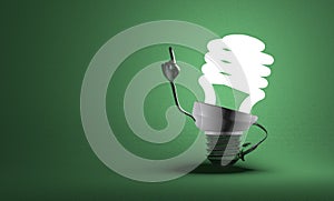 Spiral light bulb character in moment of insight