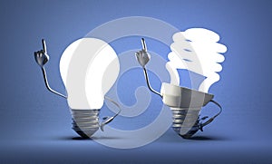 Spiral light bulb character and tungsten one with ideas