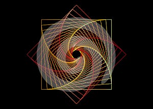 Spiral line drawing colorful mandala, sacred geometry, logo design element. Geometric mystic autumn colors. Flower of alchemy sign