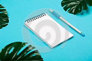Spiral notepad with pencil as mockup for design