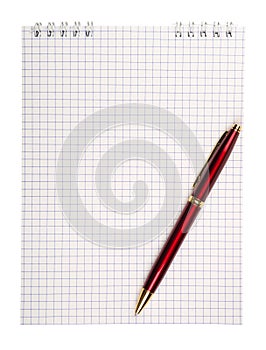 Spiral notepad with squared paper and pen.