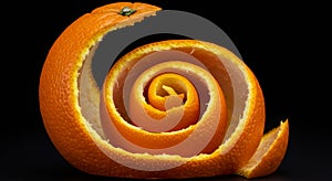 Spiral Orange Peel on Black Background