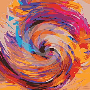 Spiral paint strokes - conncept background design. Swirl grunge in vibrant colors. Vector illustration