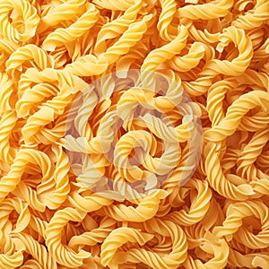 Spiral pasta pattern Boiled egg noodles in full frame, top view