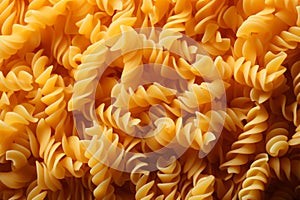 Spiral pasta texture Boiled egg noodles in captivating full frame pattern