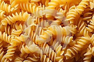 Spiral pasta texture Boiled egg noodles in captivating full frame pattern