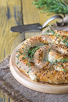 Spiral phyllo pie with feta