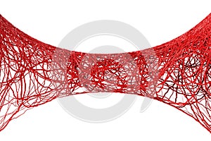 Spiral red blood veins, arteries, aorta knit tangled zoomed in white background. medical science in lab. gene dna or vascular.