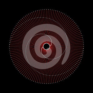 Spiral with red lines as dynamic abstract vector background or logo or icon. Yin and Yang symbol