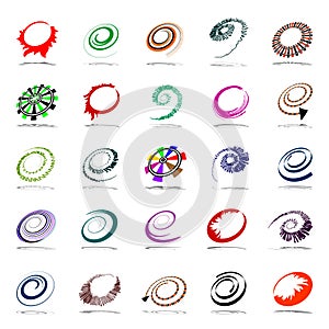 Spiral and rotation design elements. Abstract icons set.
