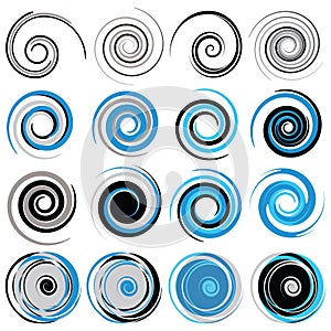 Spiral rotations and swirling movement, clipart graphic elements