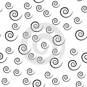 Spiral seamless pattern, black twirl isolated on white backround . Vector wrapping paper