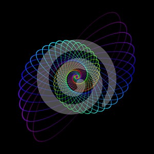 Spiral shape formed by rotating ellipse in spectrum colors