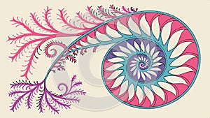 Spiral shell, nautilus pattern, Fibonacci sequence vector design Generative AI