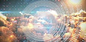 Composite image of spiral of shiny binary code