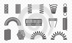 Espiral muelles diferente formas línea iconos 