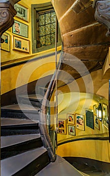 Spiral staircase of the ancient Maison Kammerzell restaurant, Strasbourg, France