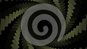 Spiral staircase on black background. Design. Dark tunnel with twisted spiral. Dark 3d tunnel with spiral of squares