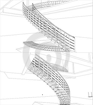 Spiral Staircase Construction Structure Of Lines Vector